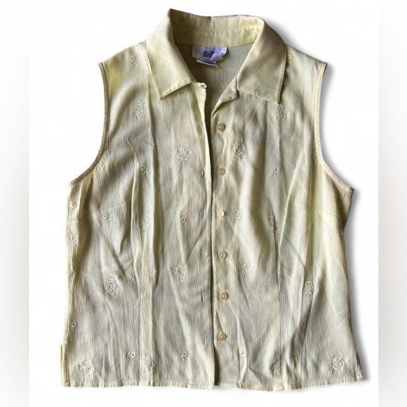 Vintage Frilli Womens Pastel Yellow Floral Embroidered Button-up Shirt Boho M - Picture 1 of 9